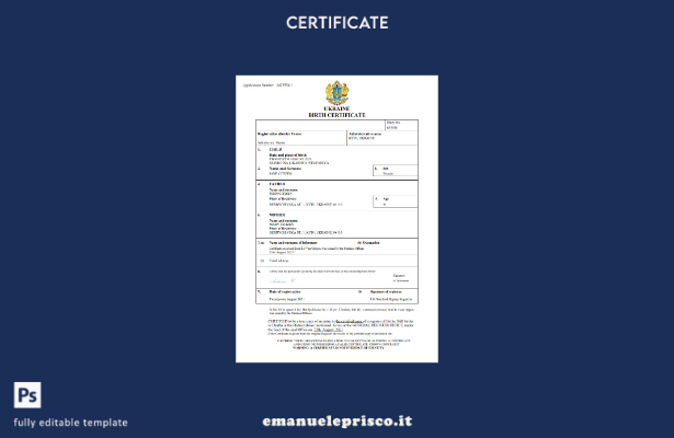 certificato di nascita ucraino in stile verificato modello Word e PDF